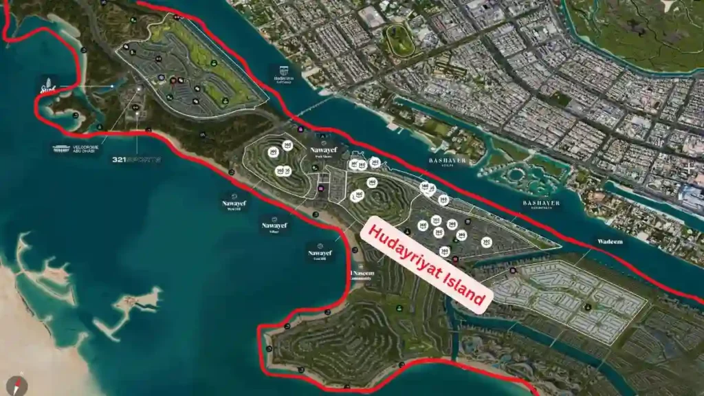 Aerial view of Hudayriyat Island Abu Dhabi