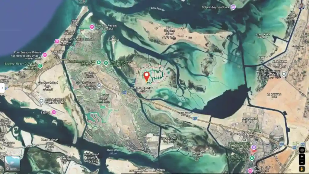 Map showing Ramhan Island location in Abu Dhabi