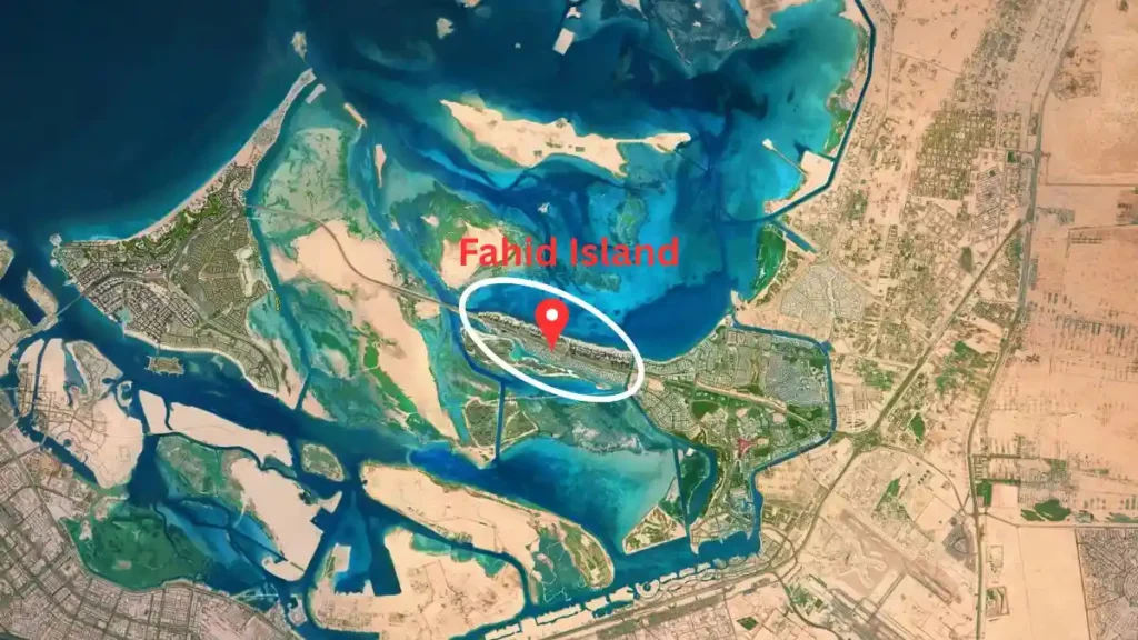 Fahid Island location between Yas Island and Saadiyat Island