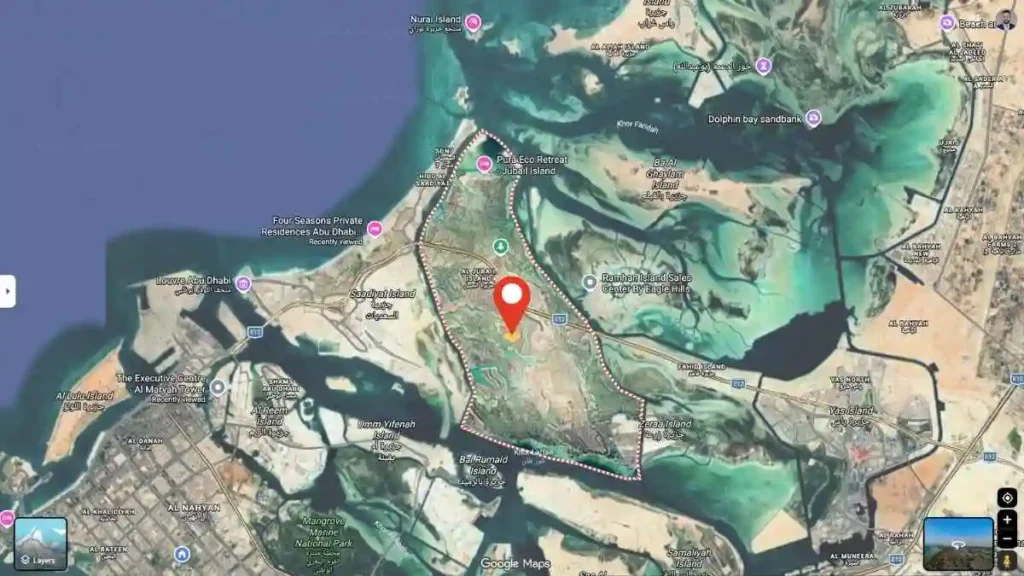 Map showing Jubail Island location in Abu Dhabi