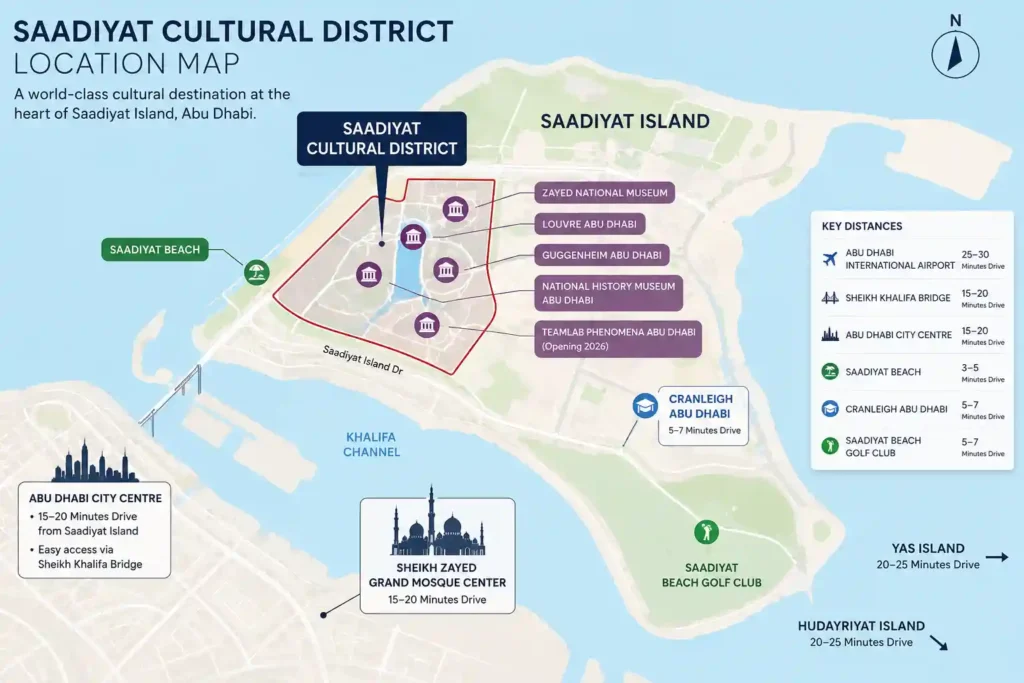 Map showing Saadiyat Cultural District location in Abu Dhabi